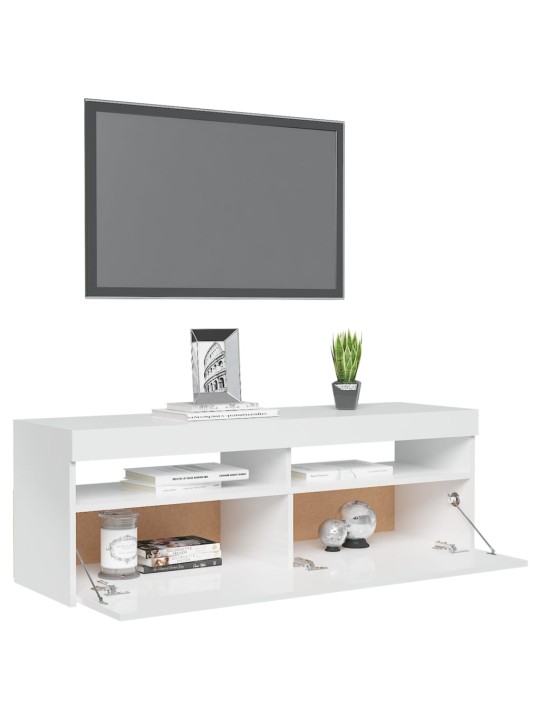 TV skříňka s LED osvětlením bílá s vysokým leskem 120x35x40 cm