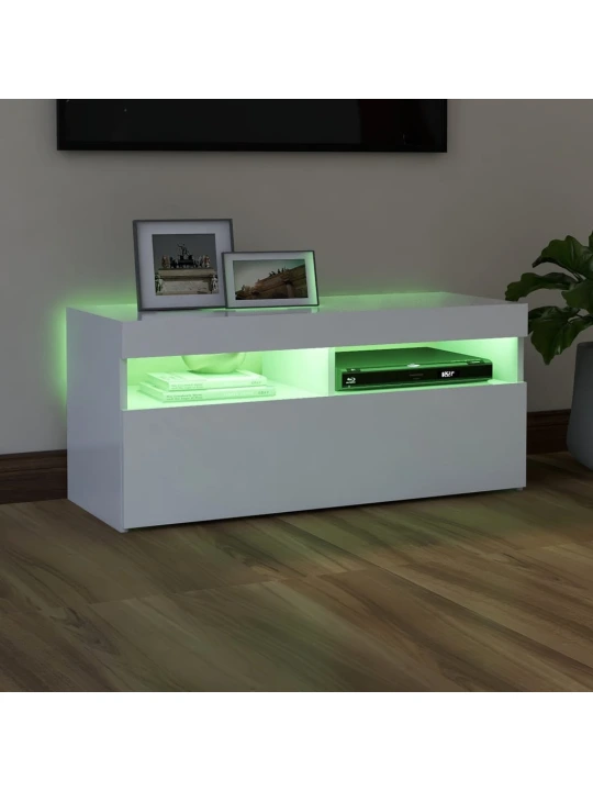 TV skříňka s LED osvětlením bílá 90 x 35 x 40 cm