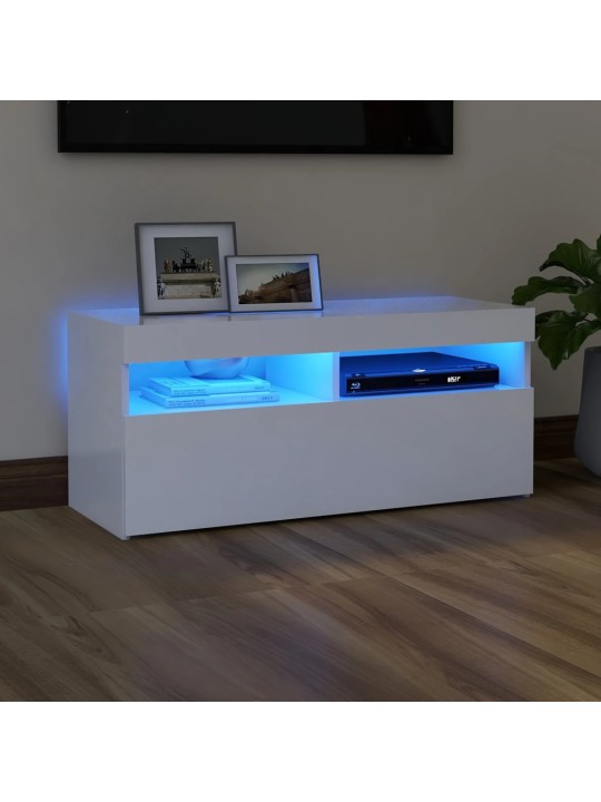 TV skříňka s LED osvětlením bílá 90 x 35 x 40 cm