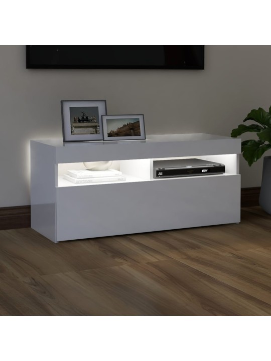 TV skříňka s LED osvětlením bílá s vysokým leskem 90x35x40 cm