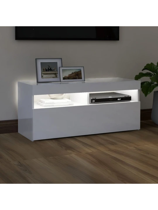 TV skříňka s LED osvětlením bílá s vysokým leskem 90x35x40 cm
