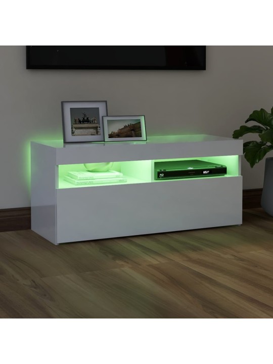 TV skříňka s LED osvětlením bílá s vysokým leskem 90x35x40 cm
