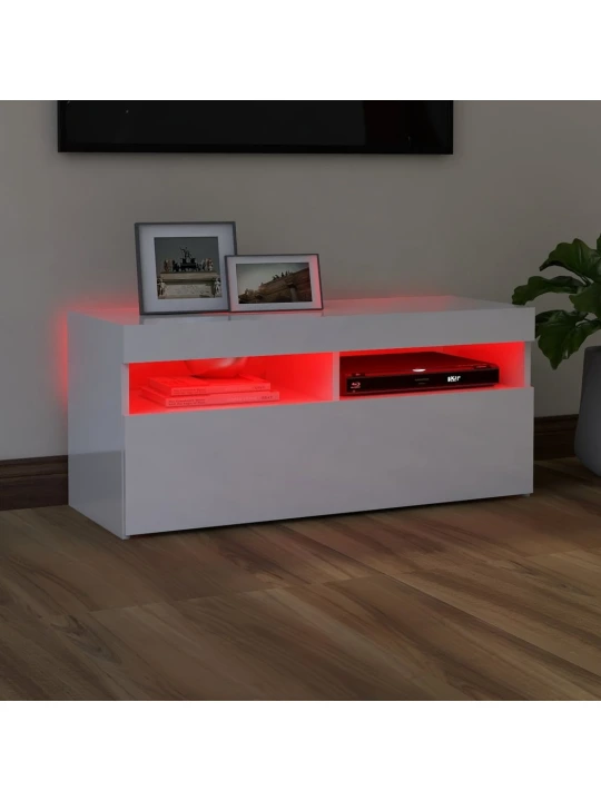 TV skříňka s LED osvětlením bílá s vysokým leskem 90x35x40 cm