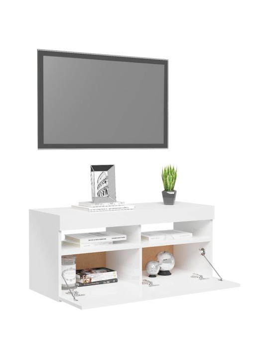TV skříňka s LED osvětlením bílá s vysokým leskem 90x35x40 cm