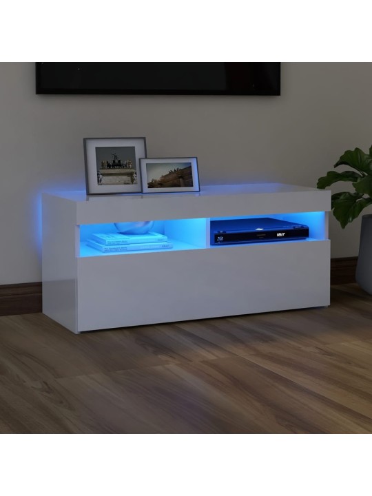 TV skříňka s LED osvětlením bílá s vysokým leskem 90x35x40 cm