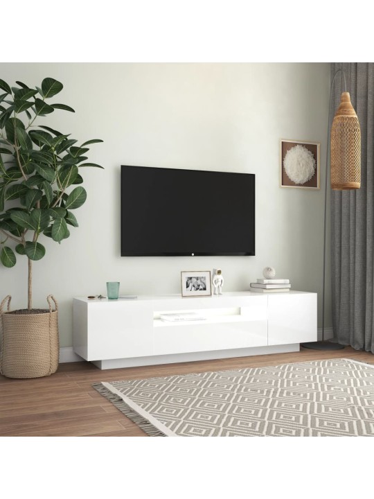 TV skříňka s LED osvětlením bílá s vysokým leskem 160x35x40 cm