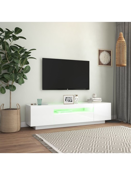 TV skříňka s LED osvětlením bílá s vysokým leskem 160x35x40 cm