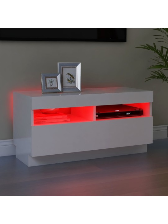 TV skříňka s LED osvětlením bílá s vysokým leskem 80x35x40 cm