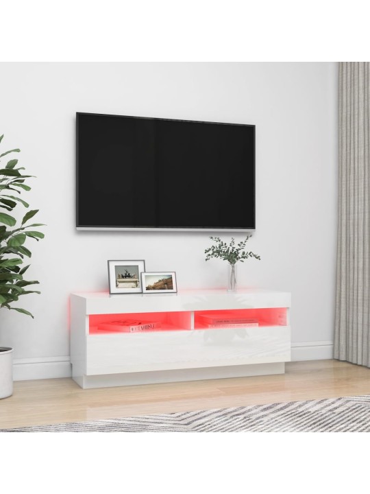 TV skříňka s LED osvětlením bílá s vysokým leskem 100x35x40 cm