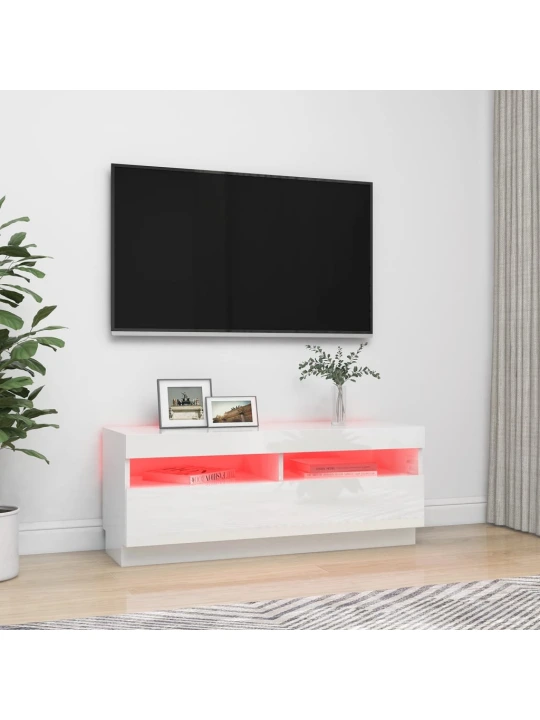 TV skříňka s LED osvětlením bílá s vysokým leskem 100x35x40 cm