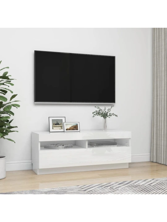 TV skříňka s LED osvětlením bílá s vysokým leskem 100x35x40 cm