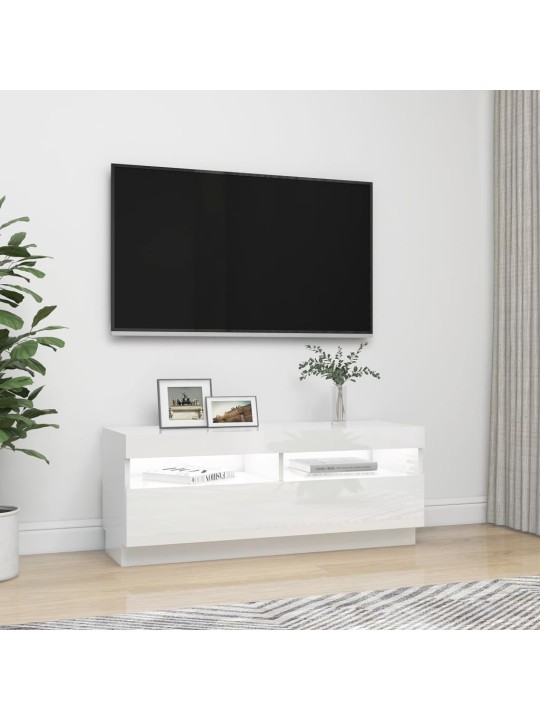 TV skříňka s LED osvětlením bílá s vysokým leskem 100x35x40 cm