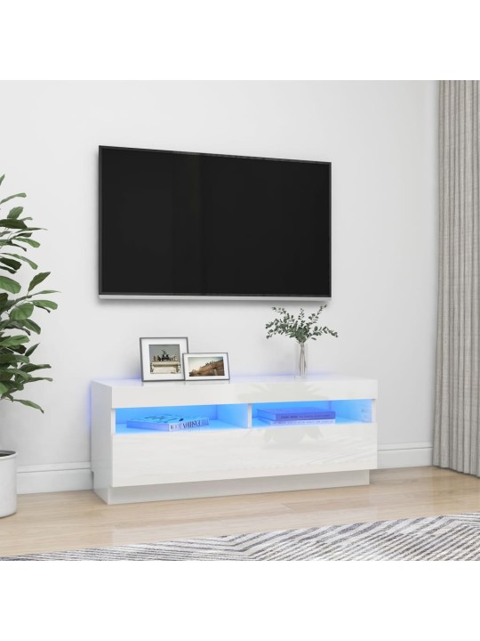 TV skříňka s LED osvětlením bílá s vysokým leskem 100x35x40 cm