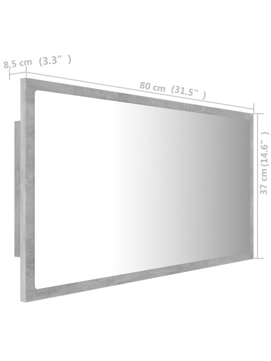 LED koupelnové zrcadlo betonově šedé 80 x 8,5 x 37 cm akrylové