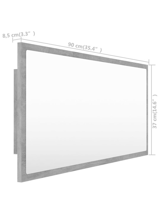 LED koupelnové zrcadlo betonově šedé 90 x 8,5 x 37 cm akrylové