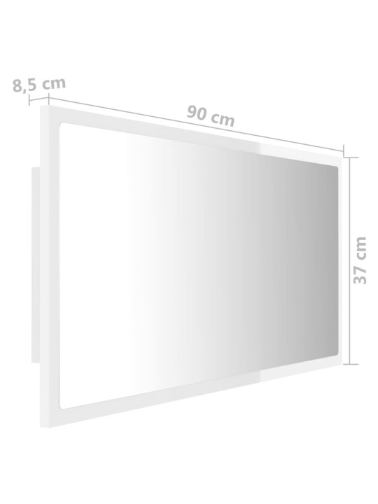 LED koupelnové zrcadlo bílé vysoký lesk 90x8,5x37 cm akrylové
