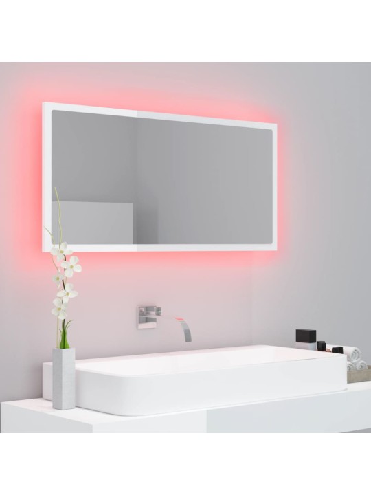 LED koupelnové zrcadlo bílé vysoký lesk 90x8,5x37 cm akrylové