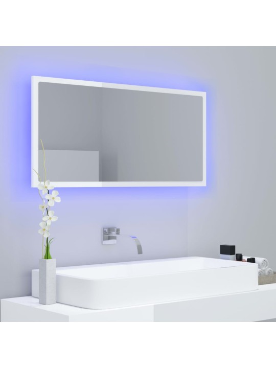 LED koupelnové zrcadlo bílé vysoký lesk 90x8,5x37 cm akrylové