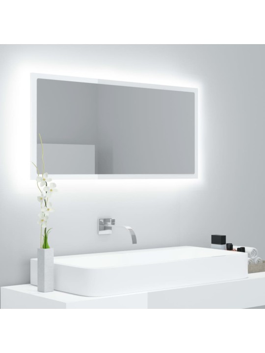 LED koupelnové zrcadlo bílé vysoký lesk 90x8,5x37 cm akrylové
