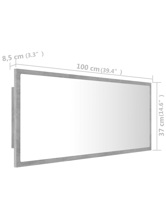 LED koupelnové zrcadlo betonově šedé 100 x 8,5 x 37 cm akrylové
