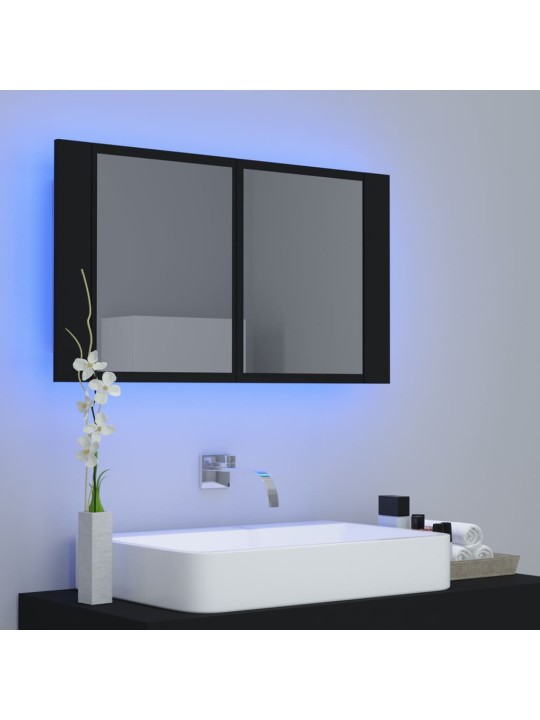 LED koupelnová skříňka se zrcadlem černá 80 x 12 x 45 cm akryl
