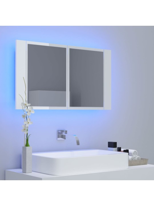 LED koupelnová skříňka se zrcadlem lesklá bílá 80x12x45cm akryl