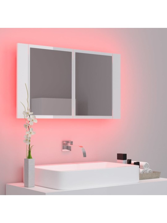LED koupelnová skříňka se zrcadlem lesklá bílá 80x12x45cm akryl
