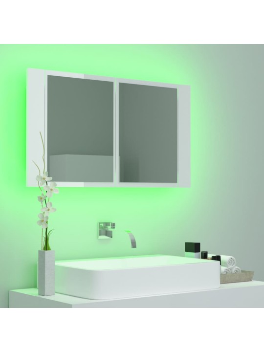 LED koupelnová skříňka se zrcadlem lesklá bílá 80x12x45cm akryl