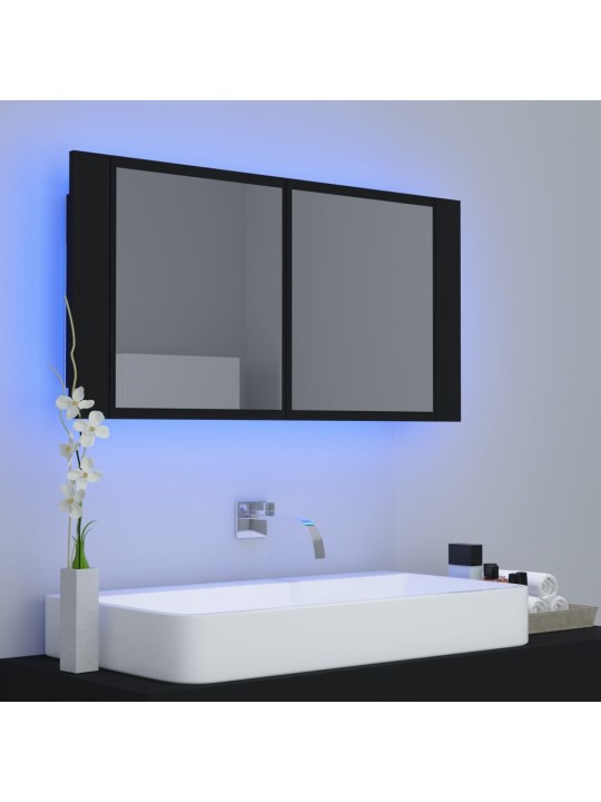 LED koupelnová skříňka se zrcadlem černá 90 x 12 x 45 cm akryl