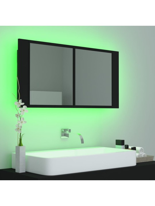 LED koupelnová skříňka se zrcadlem černá 90 x 12 x 45 cm akryl