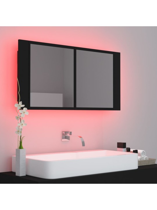 LED koupelnová skříňka se zrcadlem černá 90 x 12 x 45 cm akryl