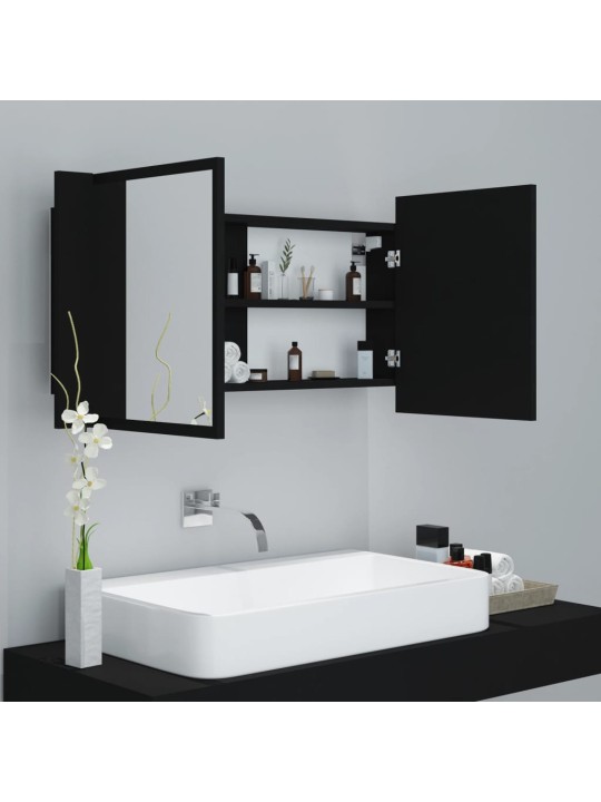 LED koupelnová skříňka se zrcadlem černá 90 x 12 x 45 cm akryl