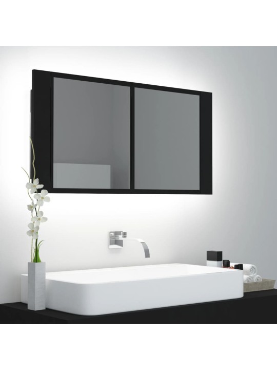 LED koupelnová skříňka se zrcadlem černá 90 x 12 x 45 cm akryl
