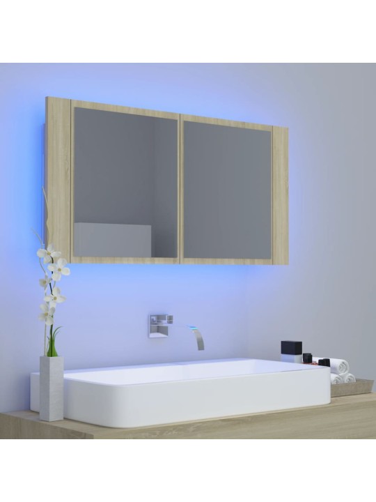 LED koupelnové zrcadlo dub sonoma 90 x 12 x 45 cm akrylové