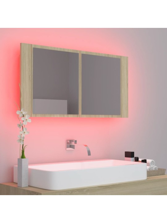 LED koupelnové zrcadlo dub sonoma 90 x 12 x 45 cm akrylové