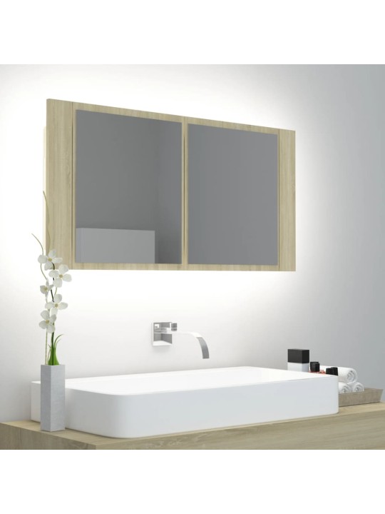 LED koupelnové zrcadlo dub sonoma 90 x 12 x 45 cm akrylové