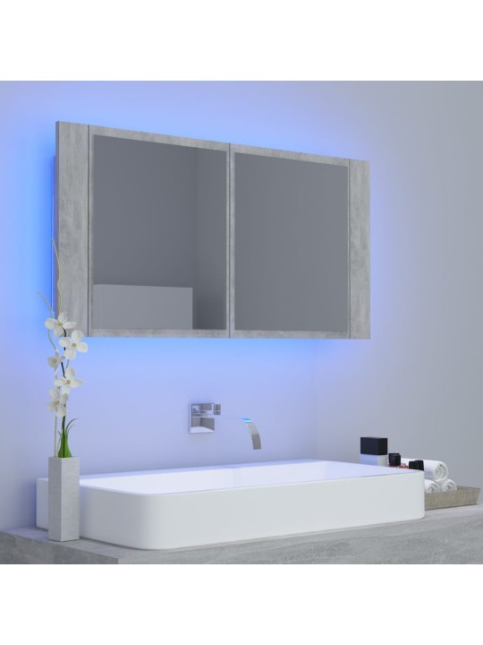 LED koupelnová skříňka se zrcadlem betonově šedá 90x12x45 cm
