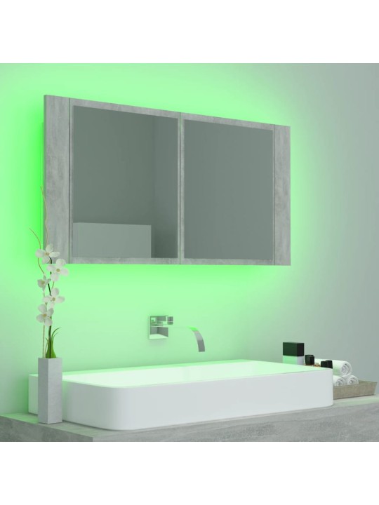 LED koupelnová skříňka se zrcadlem betonově šedá 90x12x45 cm