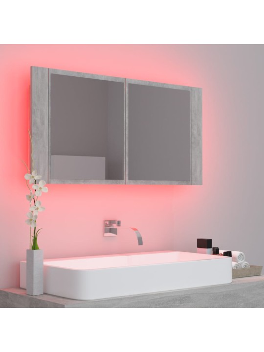 LED koupelnová skříňka se zrcadlem betonově šedá 90x12x45 cm
