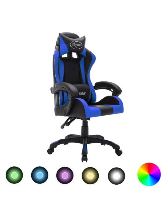 Herní židle s RGB LED podsvícením modro-černá faux kůže