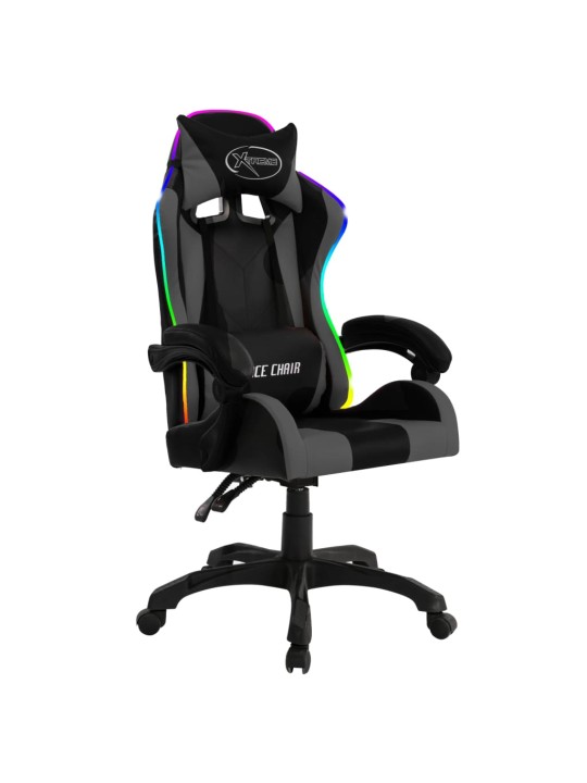 Herní židle s RGB LED podsvícením šedočerná umělá kůže