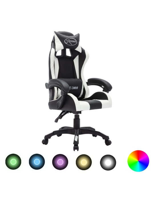 Herní židle s RGB LED podsvícením bíločerná umělá kůže