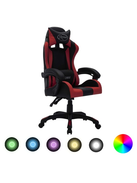 Herní židle s rgb led podsvícením vínovo-černá umělá kůže
