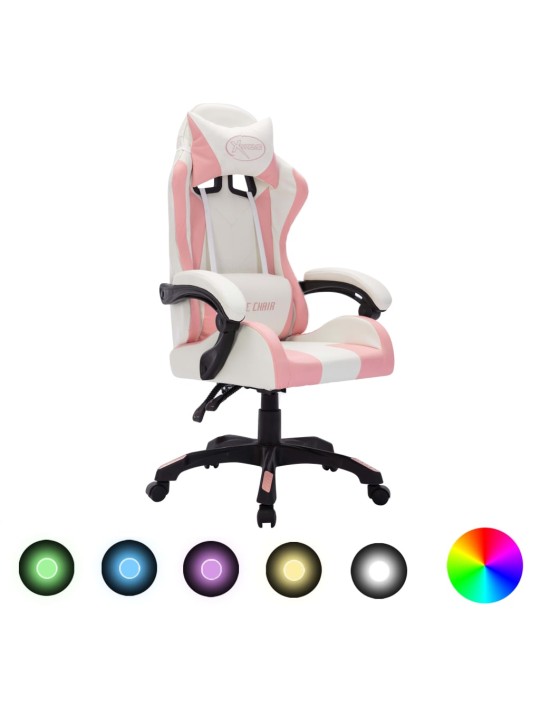 Herní židle s RGB LED podsvícením růžovo-černá umělá kůže