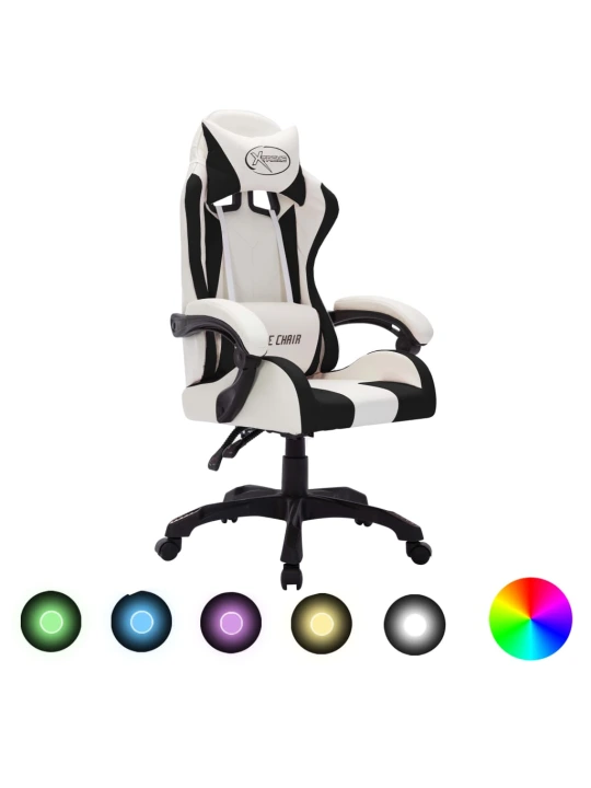 Herní židle s RGB LED podsvícením bíločerná umělá kůže