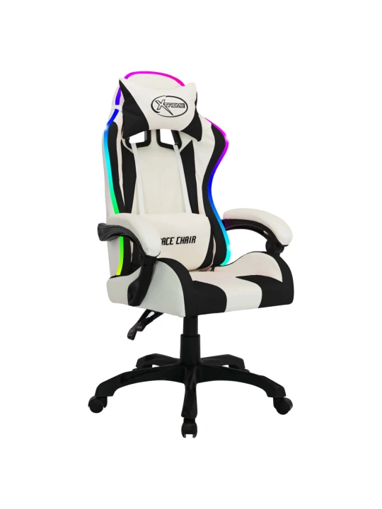 Herní židle s RGB LED podsvícením bíločerná umělá kůže