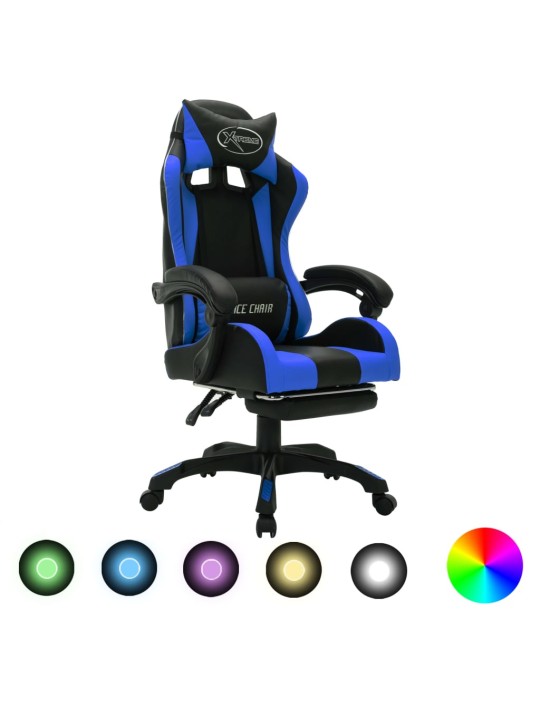 Herní židle s RGB LED podsvícením modro-černá faux kůže