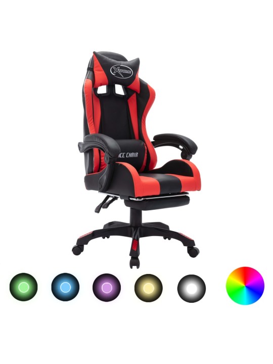 Herní židle s RGB LED podsvícením červeno-černá faux kůže