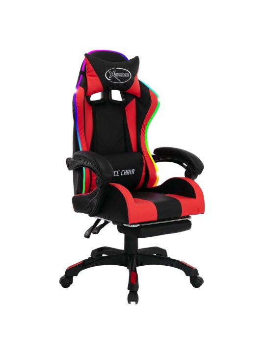 Herní židle s RGB LED podsvícením červeno-černá faux kůže