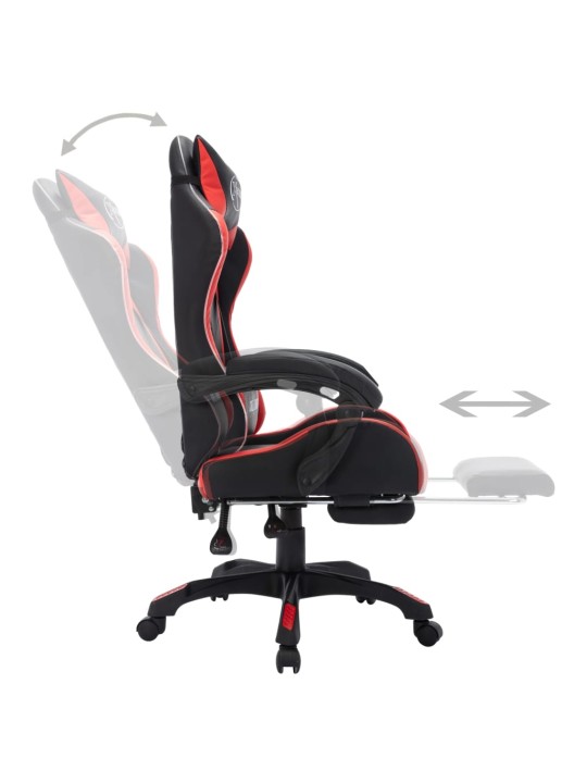 Herní židle s RGB LED podsvícením červeno-černá faux kůže